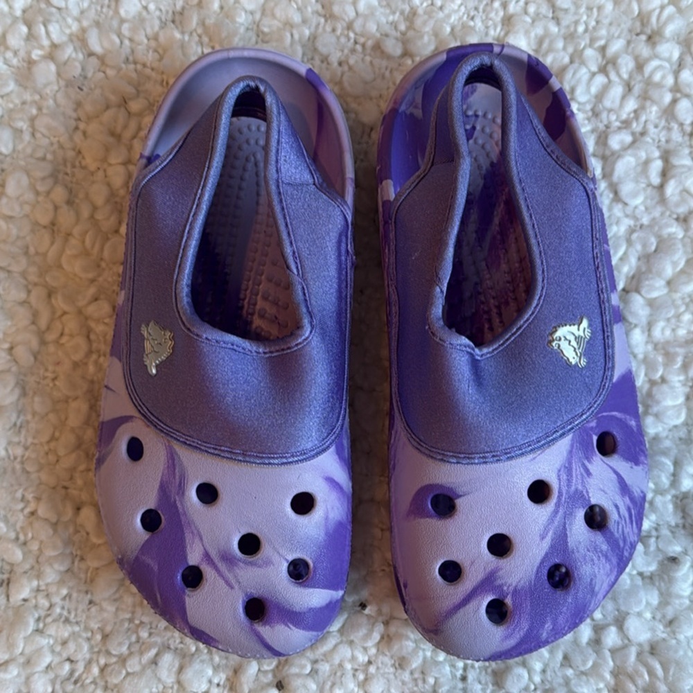 Crocs Crocling Girl’s Purple Tie Dye Slip On Comfort Water Shoes Clogs Size 5